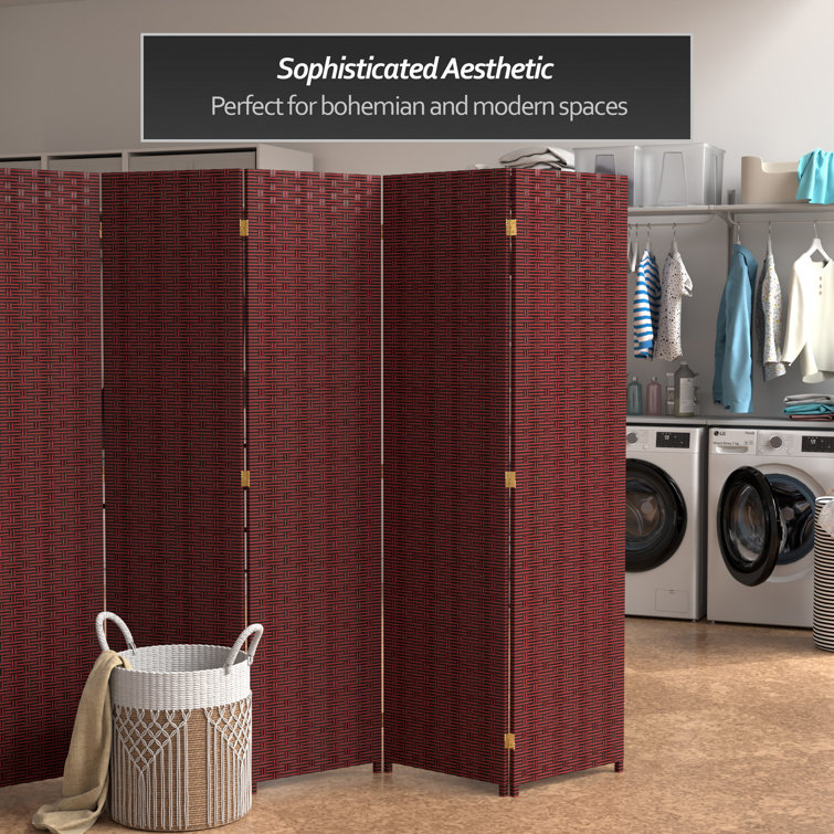 Red and Black Woven Fiber 5-Panel Folding Room Divider