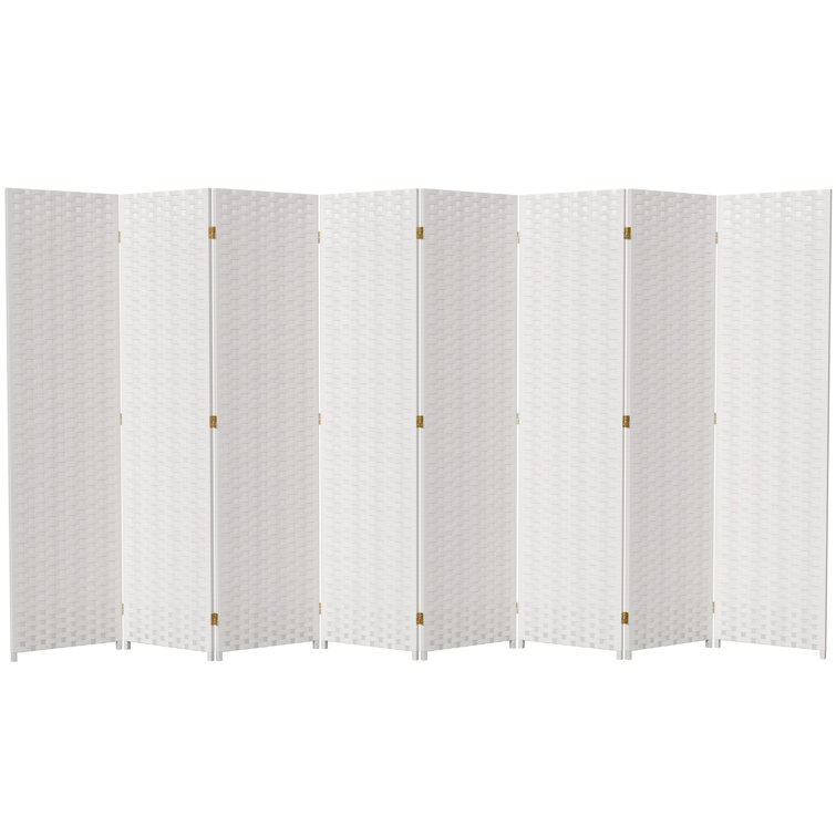 White Woven Fiber 8 Panel Folding Room Divider