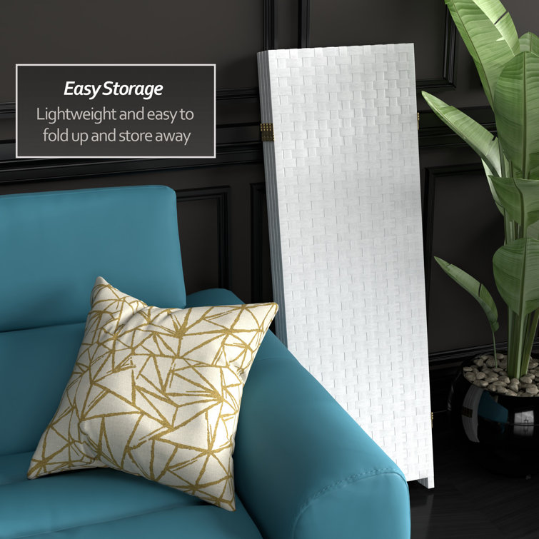 White Woven Fiber 4-Panel Folding Room Divider