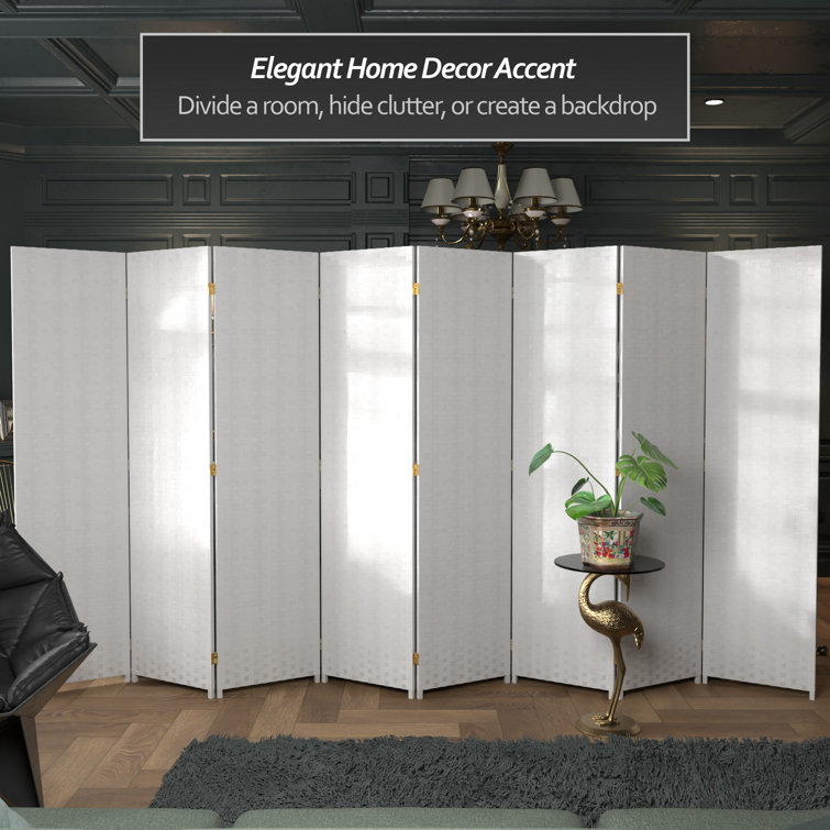 White Woven Fiber 8 Panel Folding Room Divider