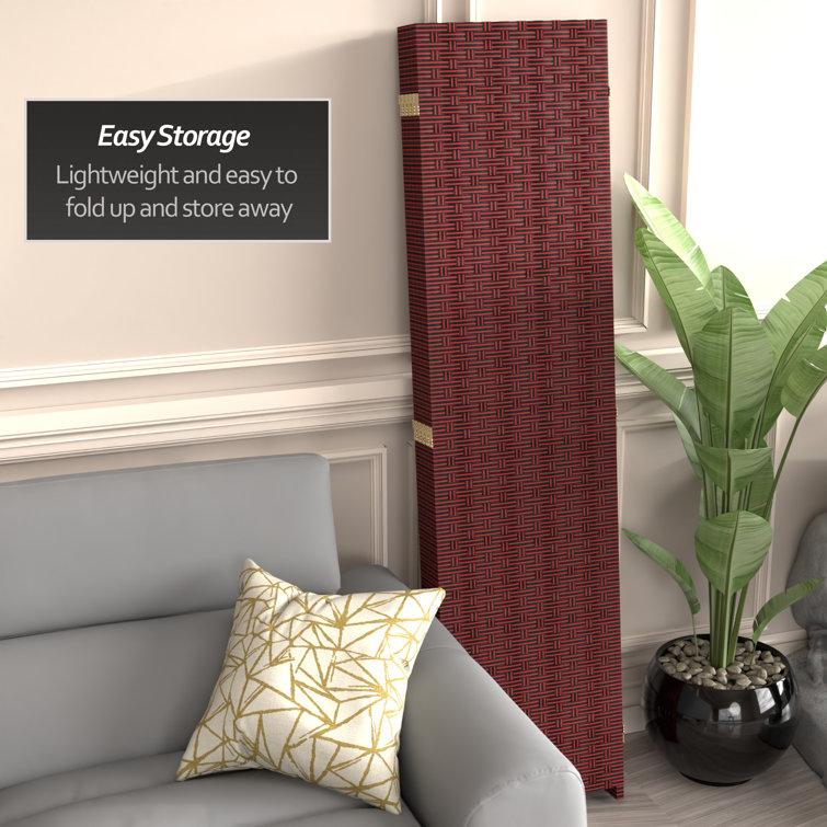 Red and Black Woven Fiber 5-Panel Folding Room Divider