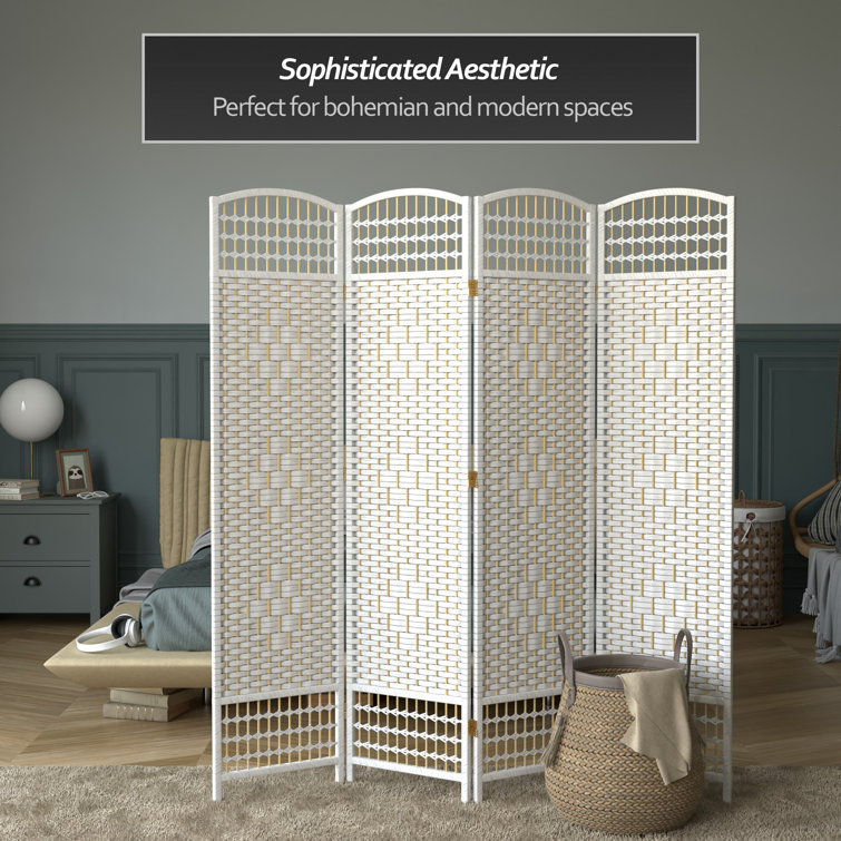 White 5 1/2 ft. Tall Fiber Weave 4-Panel Room Divider