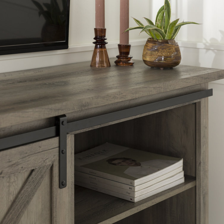 70" Gray Wash Sliding Barn Door TV Stand with Cabinet