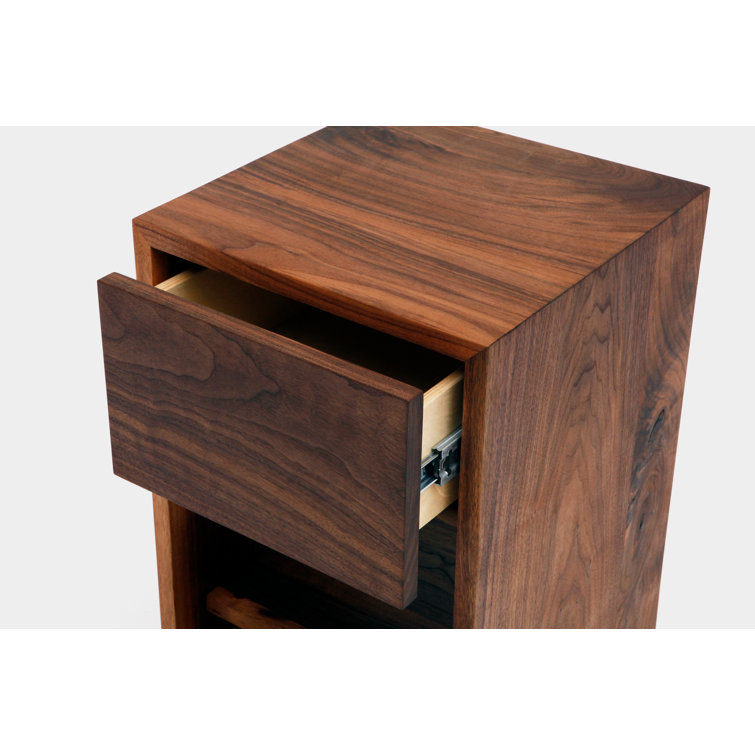 Walnut Solid Wood 2-Drawer Nightstand with Shelf
