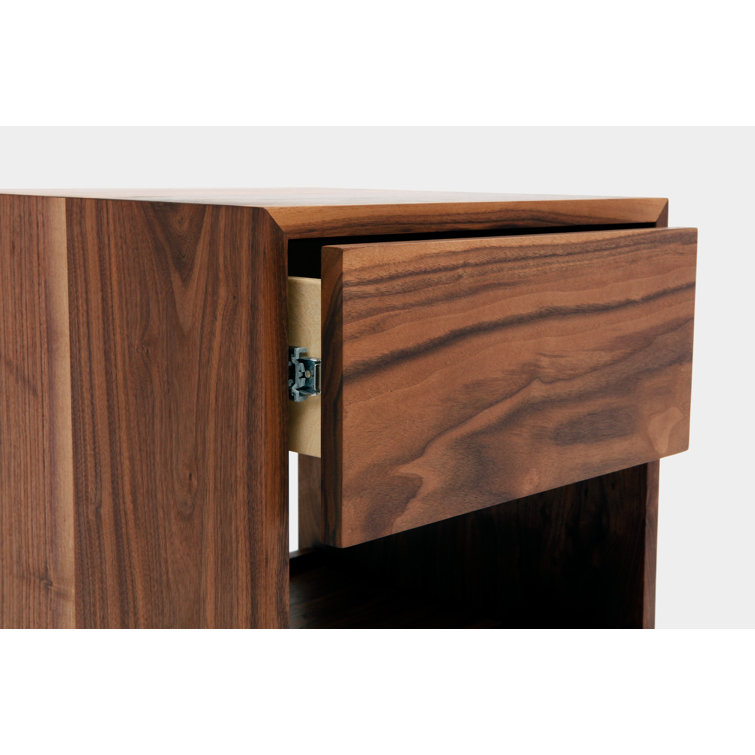 Walnut 2-Drawer Minimalist Nightstand with Open Shelf