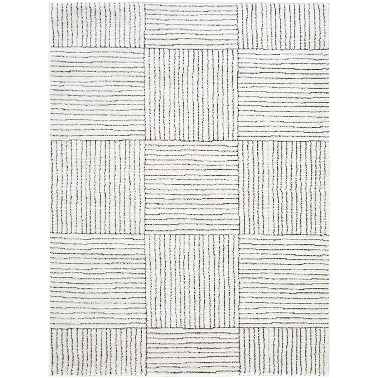Ivory and Black Rectangular Synthetic Area Rug, 8' x 10'