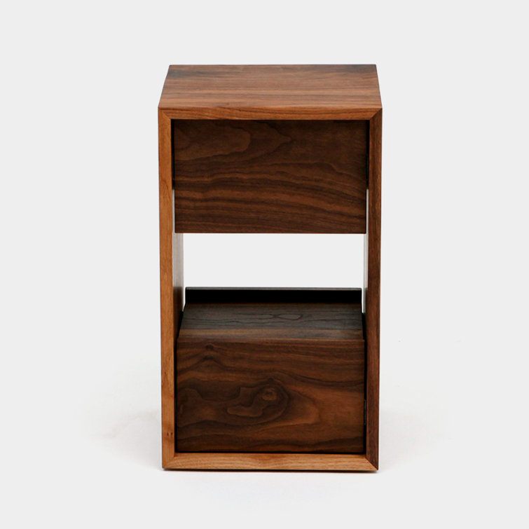 Walnut Solid Wood 2-Drawer Nightstand with Shelf