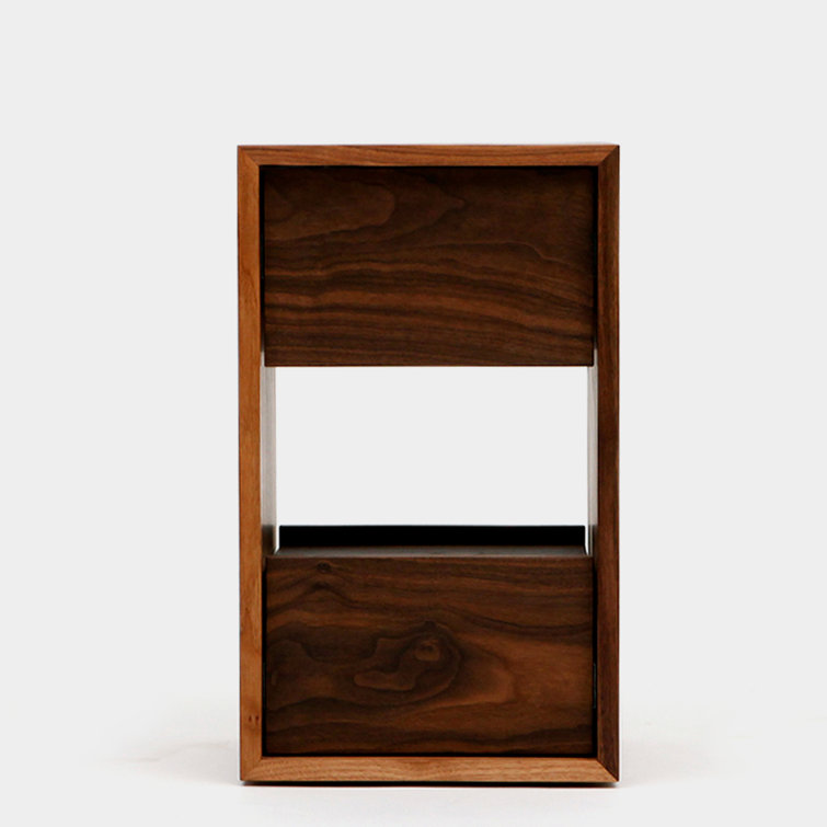 Walnut Solid Wood 2-Drawer Nightstand with Shelf