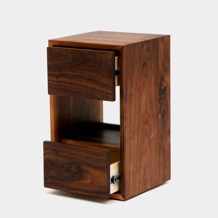 Walnut Solid Wood 2-Drawer Nightstand with Shelf
