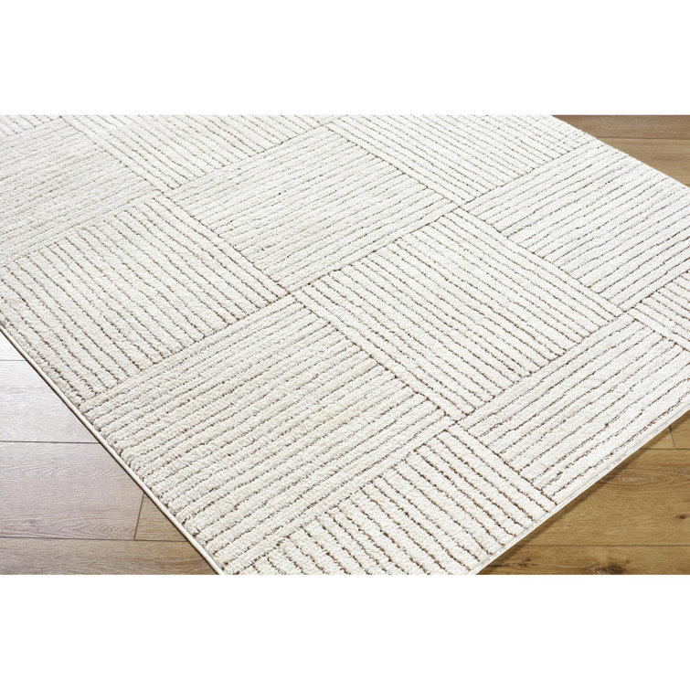 Ivory and Dark Brown Striped Synthetic Area Rug, 2'8" x 7'3"