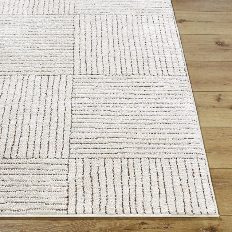 Ivory and Dark Brown Striped Synthetic Area Rug, 2'8" x 7'3"