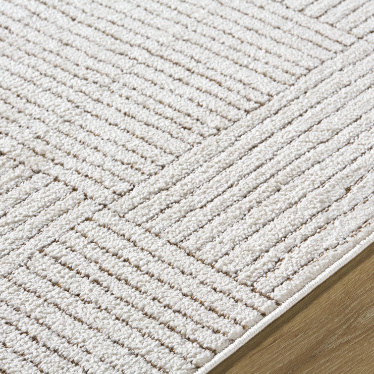 Ivory and Dark Brown Striped Synthetic Area Rug, 2'8" x 7'3"
