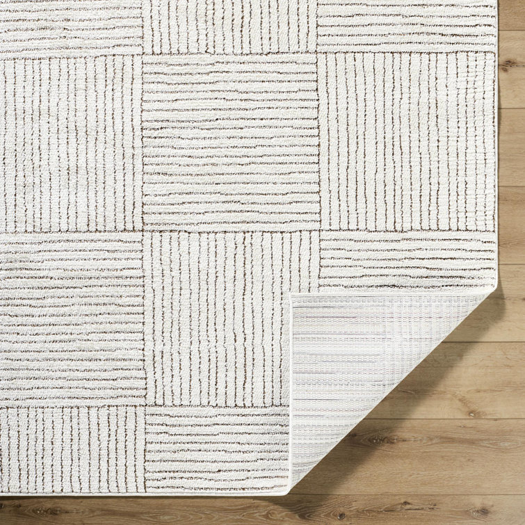 Ivory and Dark Brown Striped Synthetic Area Rug, 2'8" x 7'3"