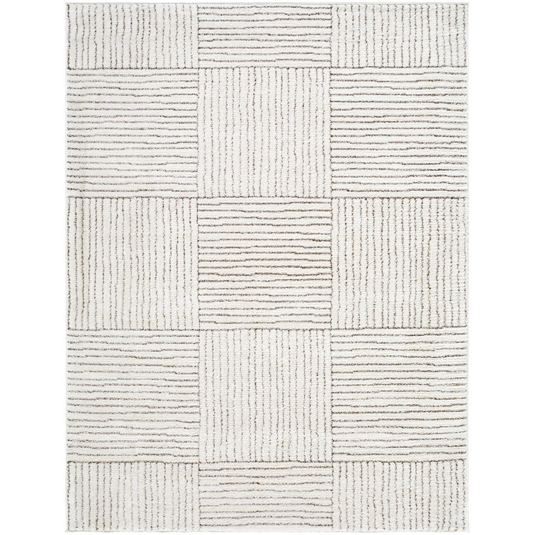 Ivory and Dark Brown Striped Synthetic Area Rug, 2'8" x 7'3"