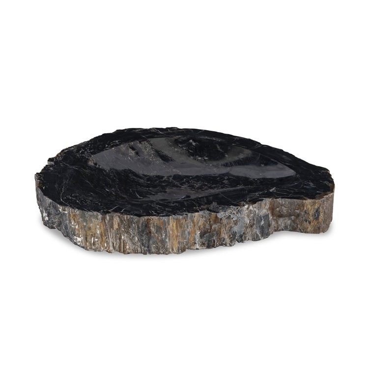 Handcrafted Black and Gray Petrified Wood Decorative Bowl