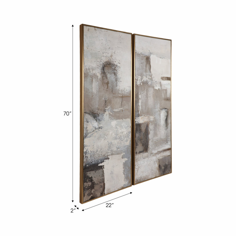 Large Abstract Gray and Beige Handpainted Canvas Wall Art Set