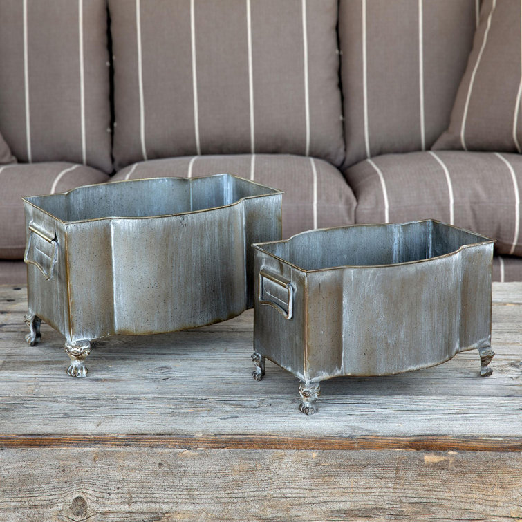 Vintage Gray Metal Footed Planter Set of 2