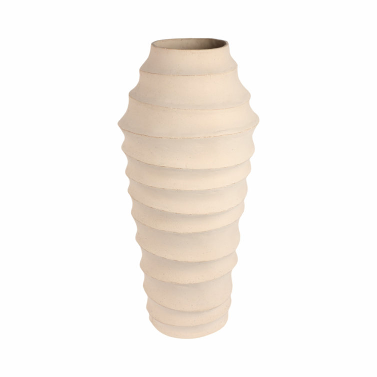 Handcrafted Round Beige Ceramic Floor Vase