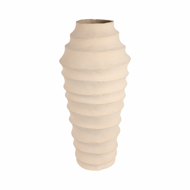 Handcrafted Round Beige Ceramic Floor Vase