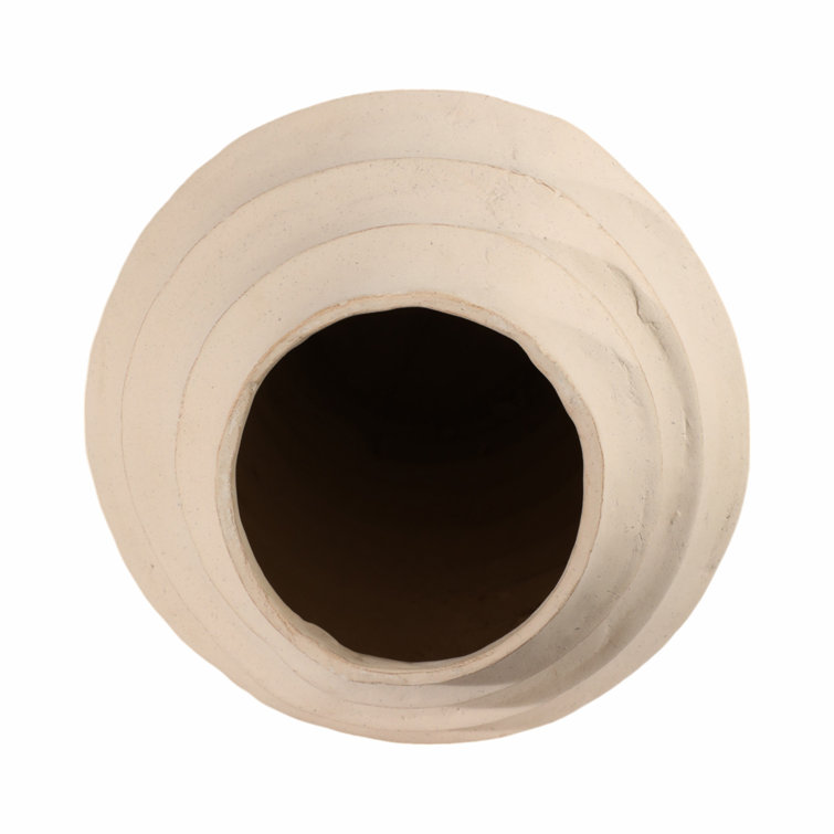 Handcrafted Round Beige Ceramic Floor Vase