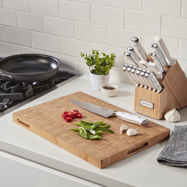 17" Reversible End Grain Bamboo Cutting Board with Handles