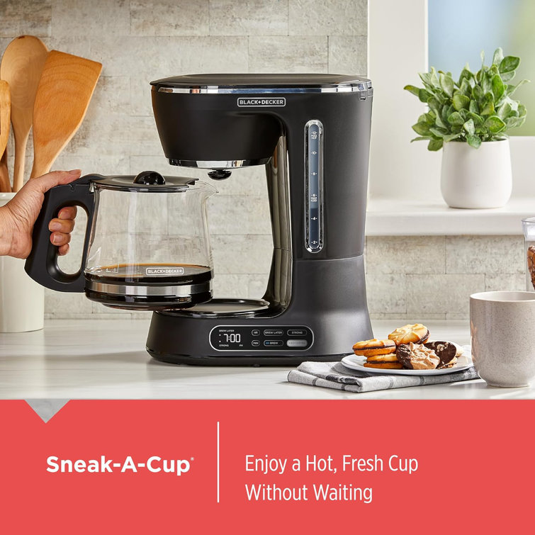 Black Programmable 12-Cup Drip Coffee Maker with Glass Carafe