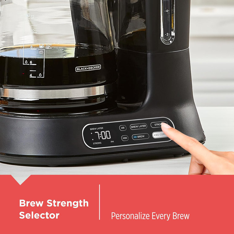 Black Programmable 12-Cup Drip Coffee Maker with Glass Carafe