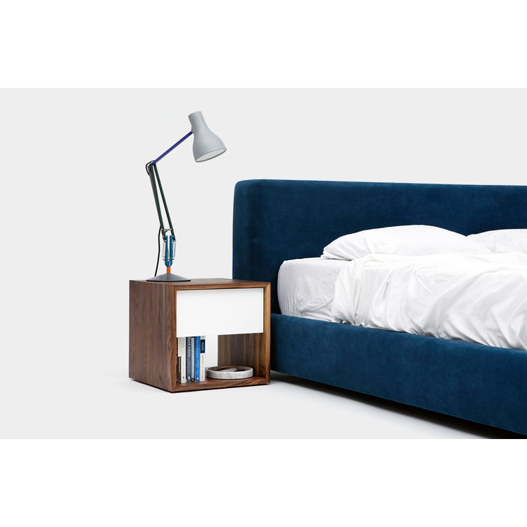 Walnut and White 1-Drawer Modern Nightstand