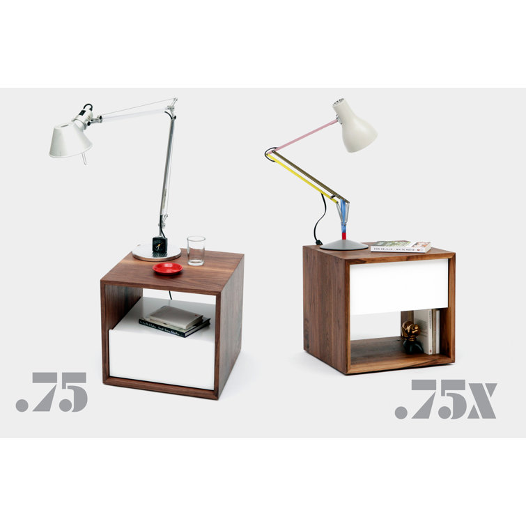 Walnut and White Solid Wood Nightstand with Drawer