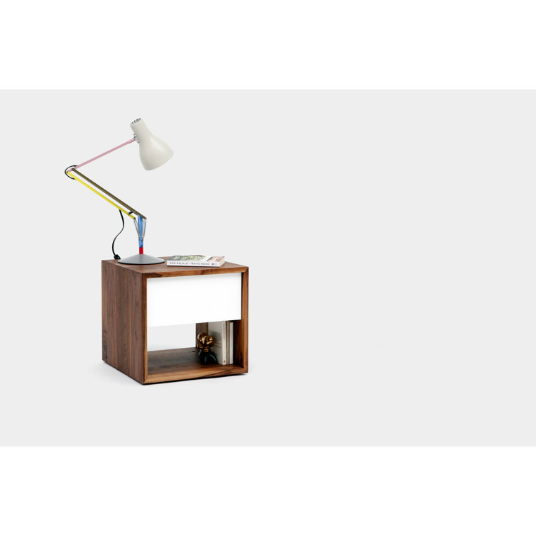 Walnut and White 1-Drawer Modern Nightstand