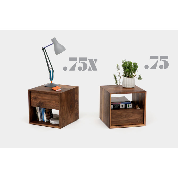Walnut Solid Wood Nightstand with Drawer and Shelf