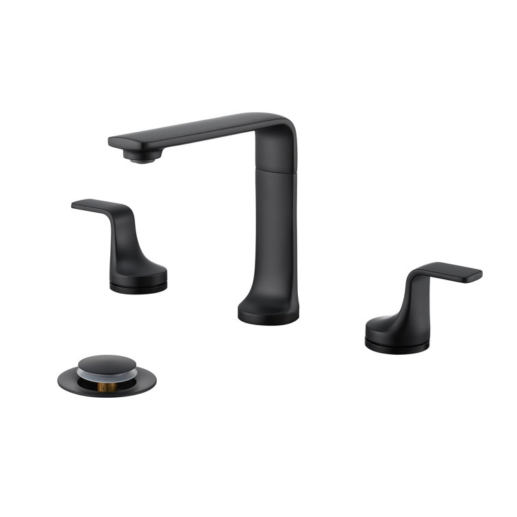 Matte Black Widespread 2-Handle Bathroom Faucet with Metal Push Pop-Up Drain