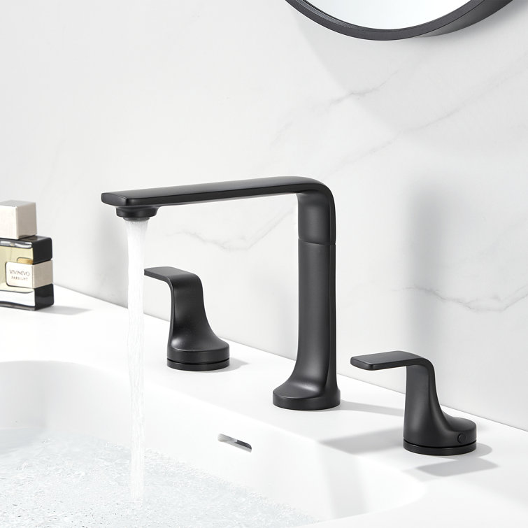 Matte Black Widespread 2-Handle Bathroom Faucet with Metal Push Pop-Up Drain