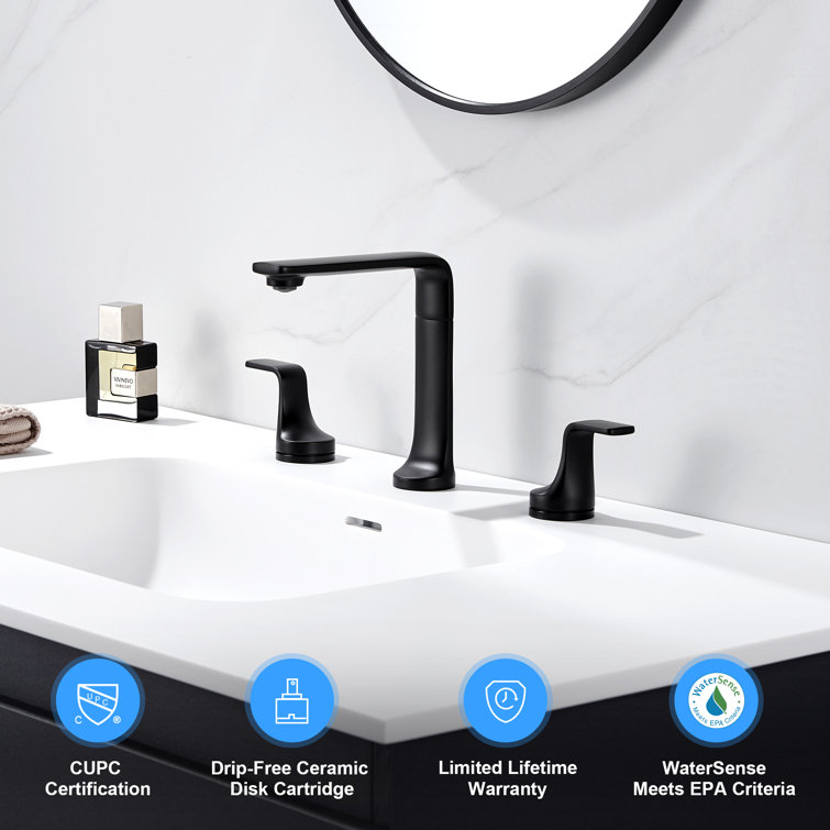 Matte Black Widespread 2-Handle Bathroom Faucet with Metal Push Pop-Up Drain