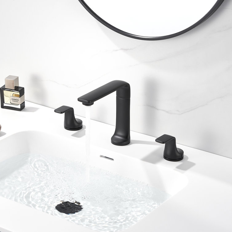 Matte Black Widespread 2-Handle Bathroom Faucet with Metal Push Pop-Up Drain