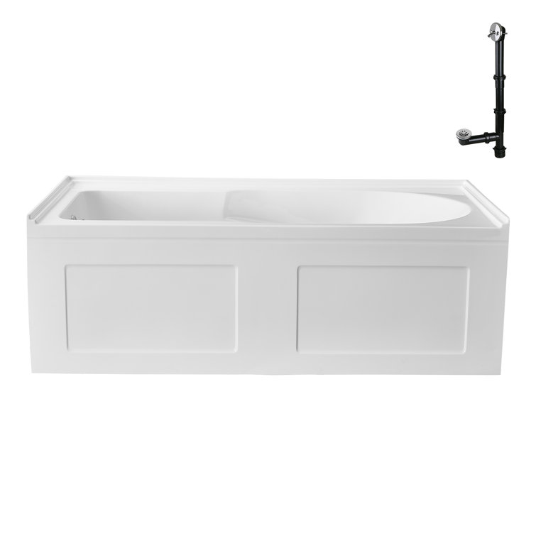 Glossy White Acrylic Rectangular Alcove Bathtub with Chrome Drain