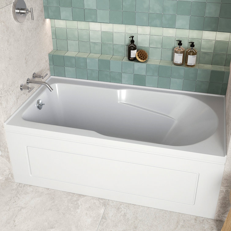 Glossy White Acrylic Rectangular Alcove Bathtub with Chrome Drain