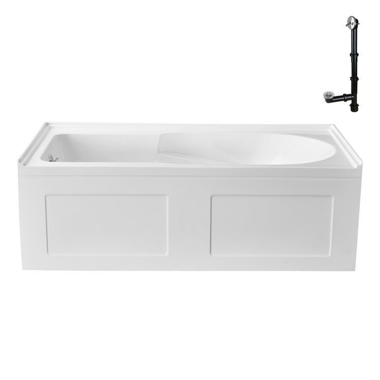 Glossy White Acrylic Rectangular Alcove Bathtub with Chrome Drain