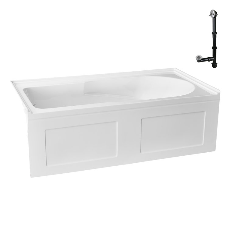Glossy White Acrylic Rectangular Alcove Bathtub with Chrome Drain