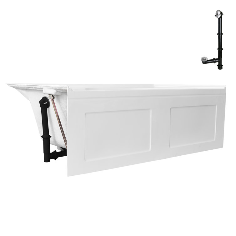 Glossy White Acrylic Rectangular Alcove Bathtub with Chrome Drain