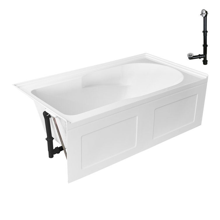 Glossy White Acrylic Rectangular Alcove Bathtub with Chrome Drain