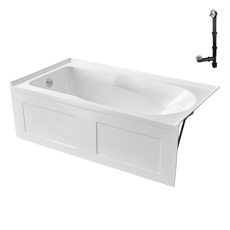Glossy White Acrylic Rectangular Alcove Bathtub with Chrome Drain