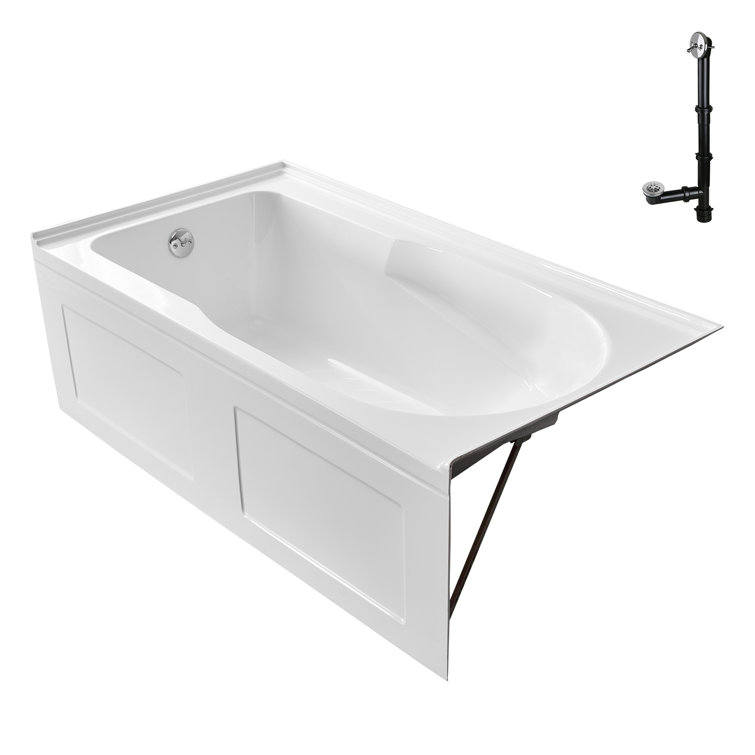 Glossy White Acrylic Rectangular Alcove Bathtub with Chrome Drain