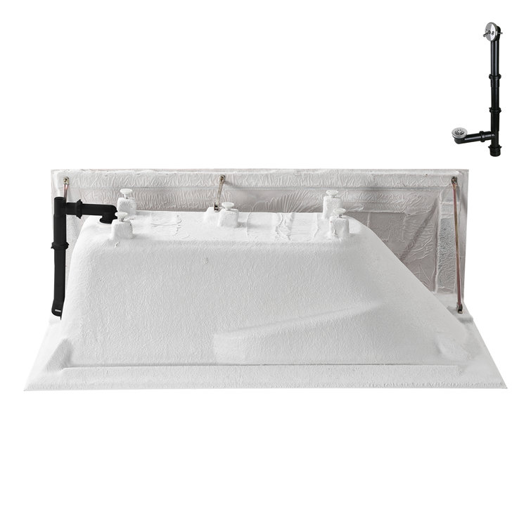 Glossy White Acrylic Rectangular Alcove Bathtub with Chrome Drain