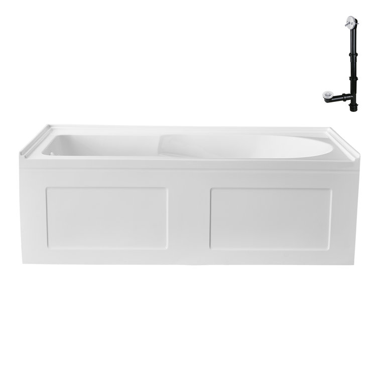 Glossy White 60" Acrylic Alcove Bathtub with Left-Hand Drain