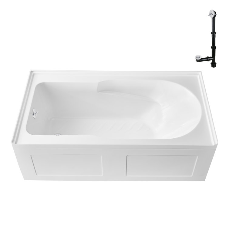 Glossy White 60" Acrylic Alcove Bathtub with Left-Hand Drain