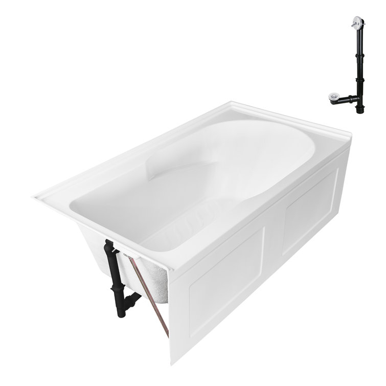 Glossy White 60" Acrylic Alcove Bathtub with Left-Hand Drain