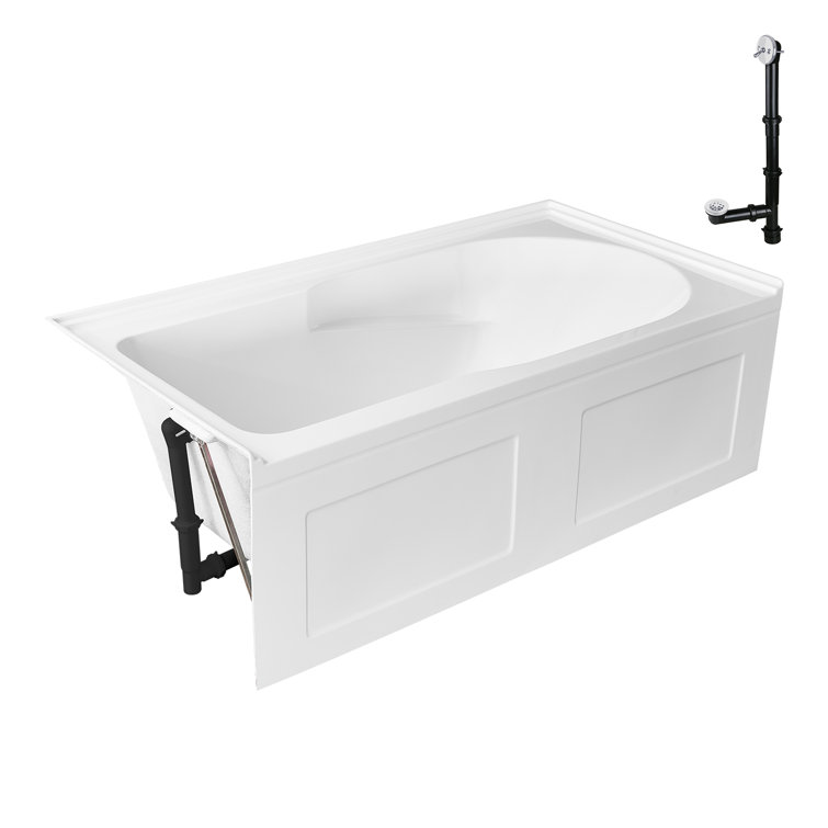 Glossy White 60" Acrylic Alcove Bathtub with Left-Hand Drain