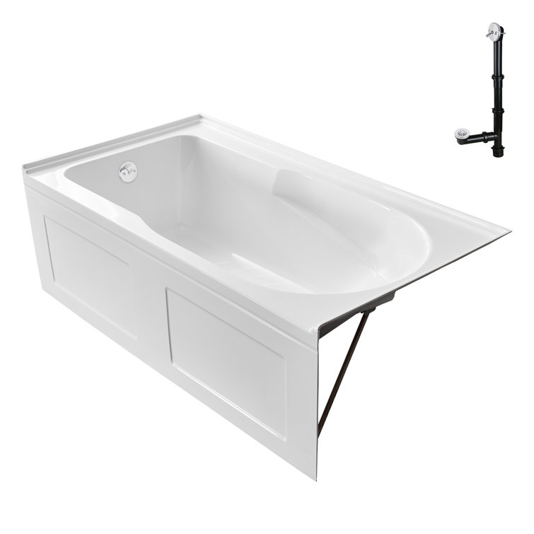 Glossy White 60" Acrylic Alcove Bathtub with Left-Hand Drain