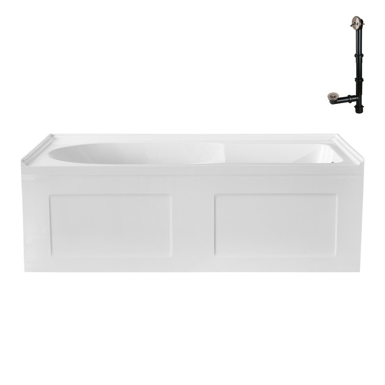 Glossy White Acrylic Right-Hand Drain Alcove Bathtub with Brushed Nickel External Drain